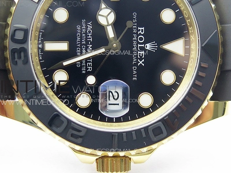 Yacht-Master 126655 YG 3EF 1:1 Best Edition 3D Black Ceramic Bezel on Black Rubber Strap VR3235