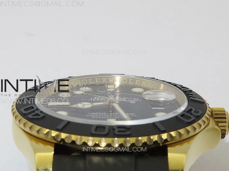 Yacht-Master 126655 YG 3EF 1:1 Best Edition 3D Black Ceramic Bezel on Black Rubber Strap VR3235