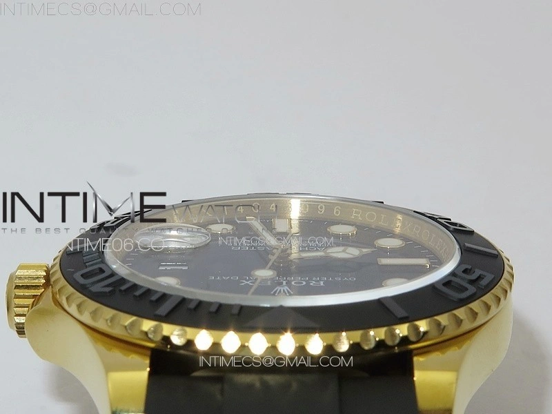Yacht-Master 126655 YG 3EF 1:1 Best Edition 3D Black Ceramic Bezel on Black Rubber Strap VR3235