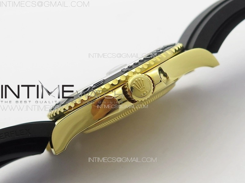 Yacht-Master 126655 YG 3EF 1:1 Best Edition 3D Black Ceramic Bezel on Black Rubber Strap VR3235