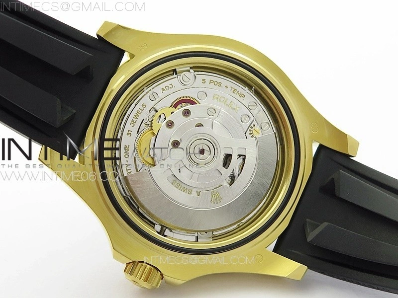 Yacht-Master 126655 YG 3EF 1:1 Best Edition 3D Black Ceramic Bezel on Black Rubber Strap VR3235