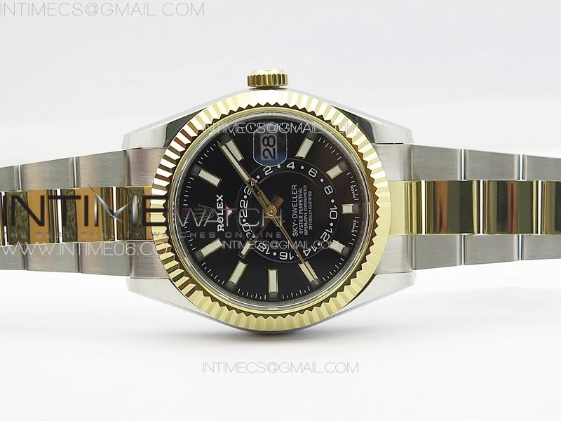Sky-Dweller 326934 904L SS YG Noob 1:1 Best Edition Black Dial on SS Bracelet Asian 23J to 9001