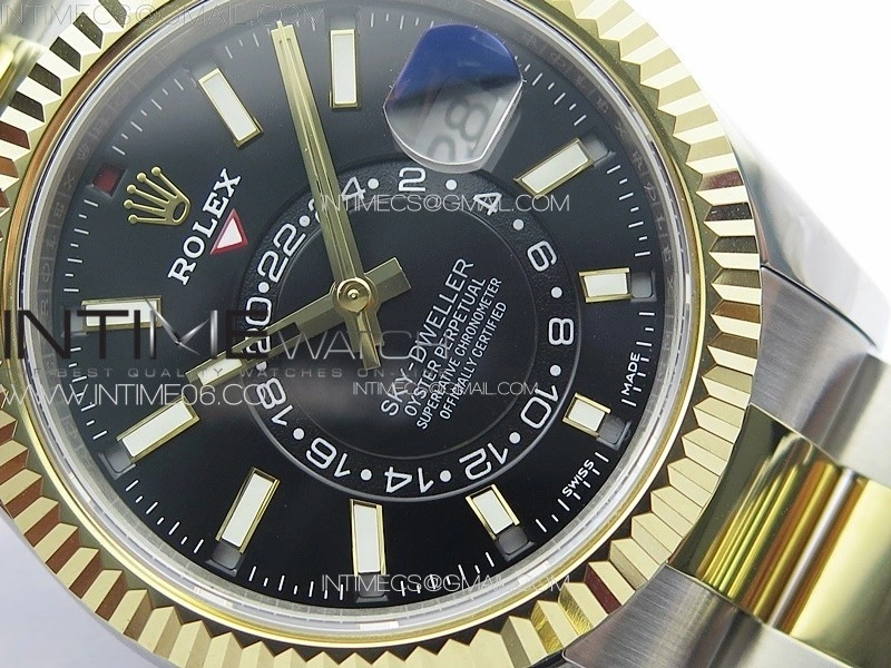 Sky-Dweller 326934 904L SS YG Noob 1:1 Best Edition Black Dial on SS Bracelet Asian 23J to 9001