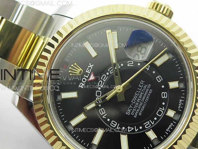 Sky-Dweller 326934 904L SS YG Noob 1:1 Best Edition Black Dial on SS Bracelet Asian 23J to 9001
