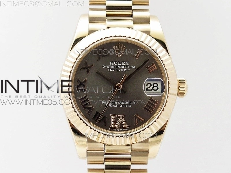 Datejust 31mm 278275 RG BP Best Edition Gray Roman Markers Dial @6 Dia on RG President Bracelet