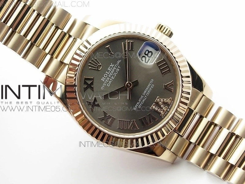 Datejust 31mm 278275 RG BP Best Edition Gray Roman Markers Dial @6 Dia on RG President Bracelet