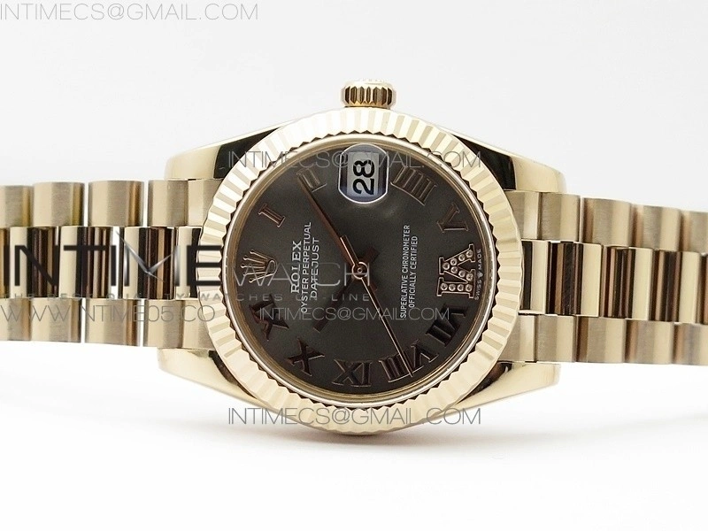 Datejust 31mm 278275 RG BP Best Edition Gray Roman Markers Dial @6 Dia on RG President Bracelet