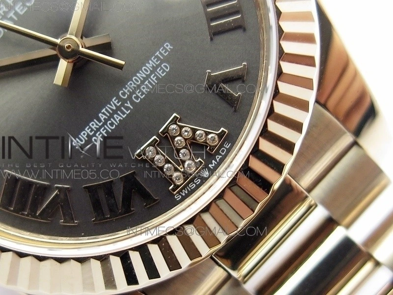 Datejust 31mm 278275 RG BP Best Edition Gray Roman Markers Dial @6 Dia on RG President Bracelet