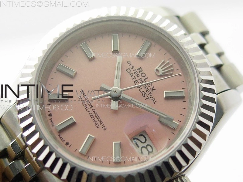 Datejust 28mm 279179 SS APSF Best Edition Pink Dial Sticks Markers on SS Jubilee Bracelet NH05