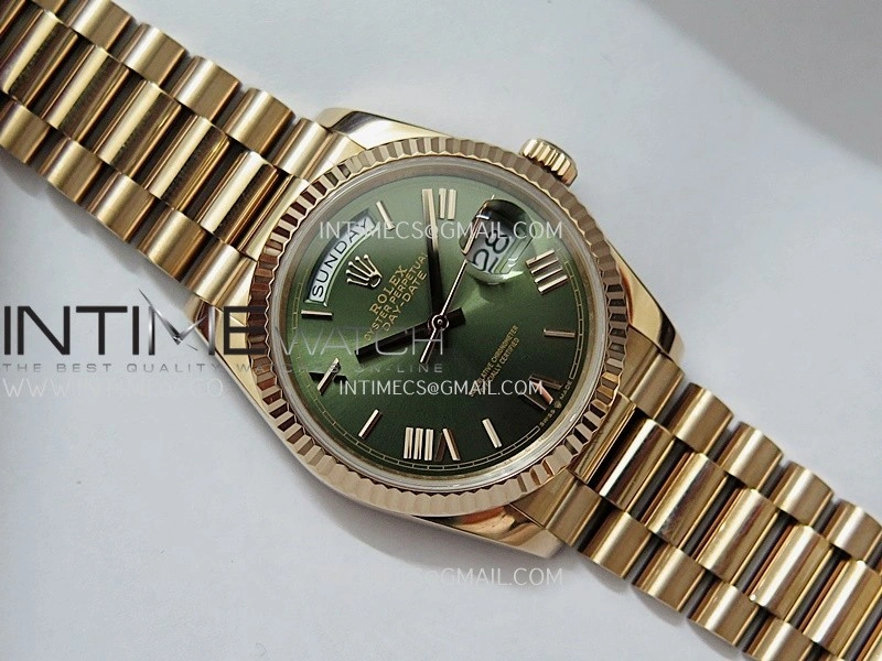 Day Date 128235 RG BP 1:1 Best Edition Green Dial Roman Marker On President Bracelet SA3255
