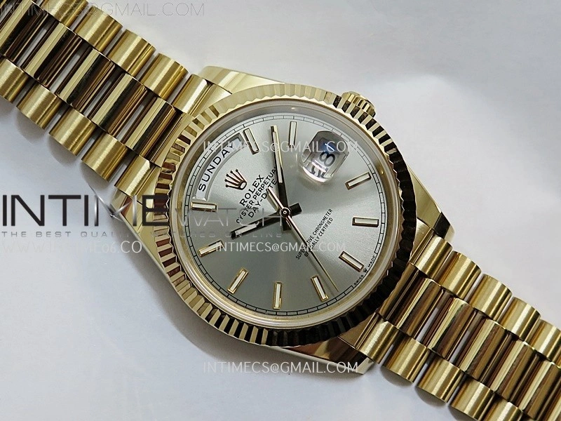 Day Date 228238 40mm YG Noob 1:1 Best Edition Silver Stick Dial On President Bracelet A2836