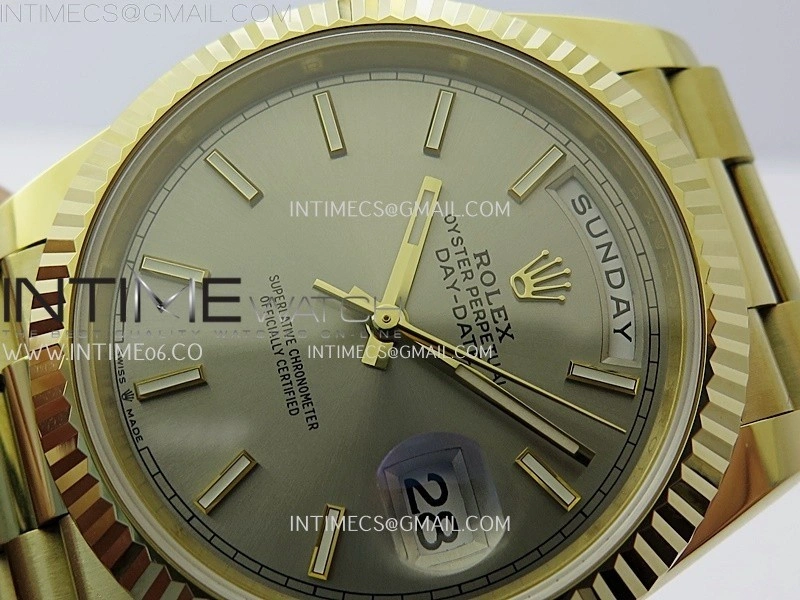 Day Date 228238 40mm YG Noob 1:1 Best Edition Silver Stick Dial On President Bracelet A2836