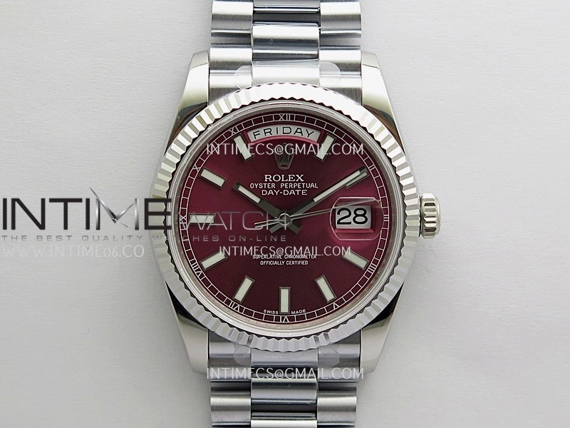 Day Date 128239 Gain Weight QF 1:1 Best Edition Red Dial Stick Marker On President Bracelet
