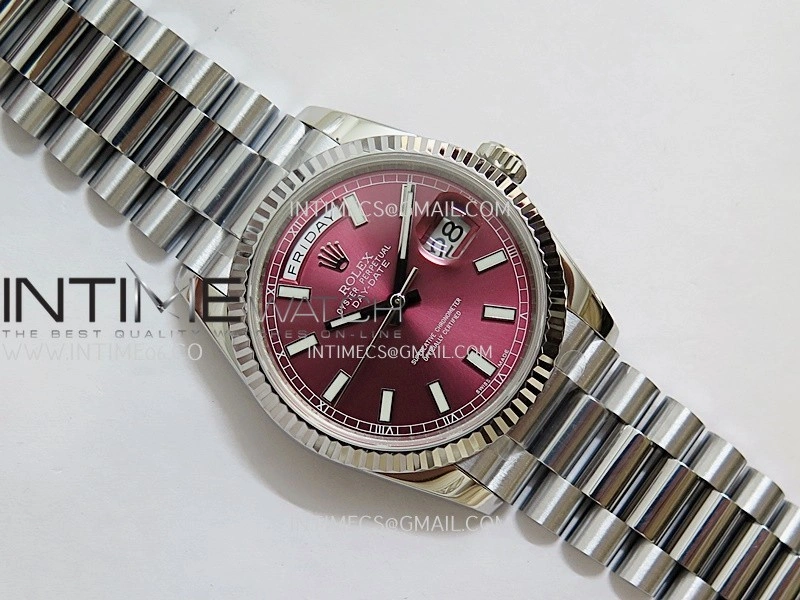 Day Date 128239 Gain Weight QF 1:1 Best Edition Red Dial Stick Marker On President Bracelet