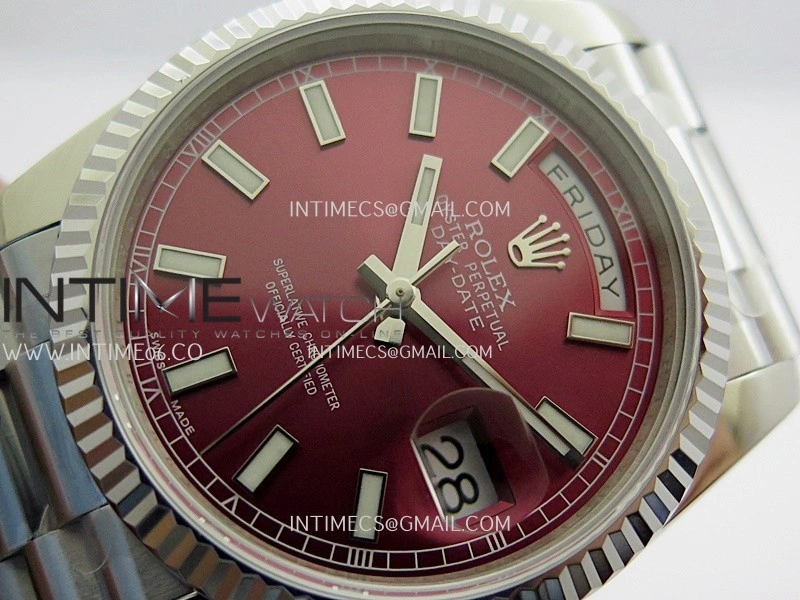 Day Date 128239 Gain Weight QF 1:1 Best Edition Red Dial Stick Marker On President Bracelet