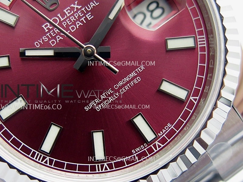 Day Date 128239 Gain Weight QF 1:1 Best Edition Red Dial Stick Marker On President Bracelet