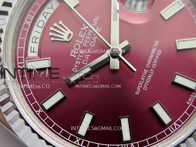Day Date 128239 Gain Weight QF 1:1 Best Edition Red Dial Stick Marker On President Bracelet