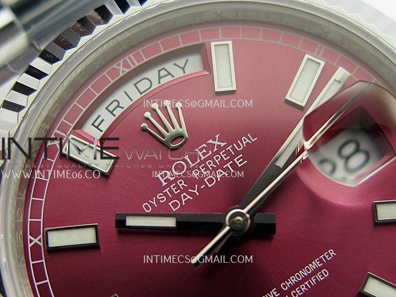 Day Date 128239 Gain Weight QF 1:1 Best Edition Red Dial Stick Marker On President Bracelet