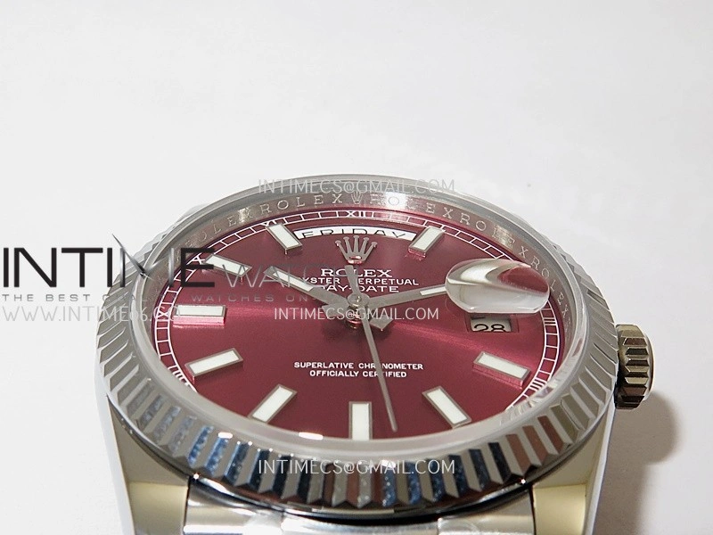 Day Date 128239 Gain Weight QF 1:1 Best Edition Red Dial Stick Marker On President Bracelet