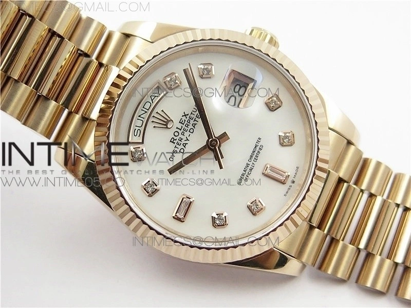 Day-Date 36 128239 RG BP Best Edition White MOP Crystal Markers Dial on RG President Bracelet