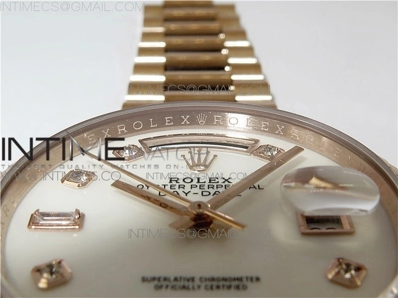 Day-Date 36 128239 RG BP Best Edition White MOP Crystal Markers Dial on RG President Bracelet