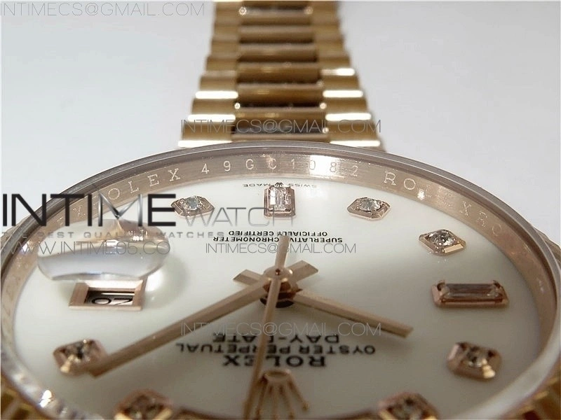 Day-Date 36 128239 RG BP Best Edition White MOP Crystal Markers Dial on RG President Bracelet