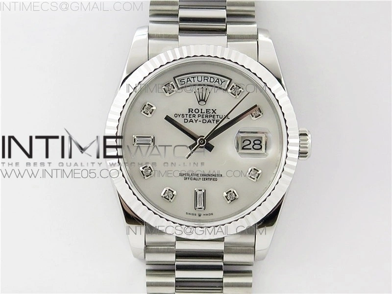 Day-Date 36 128239 SS BP Best Edition White MOP Crystal Markers Dial on SS President Bracelet