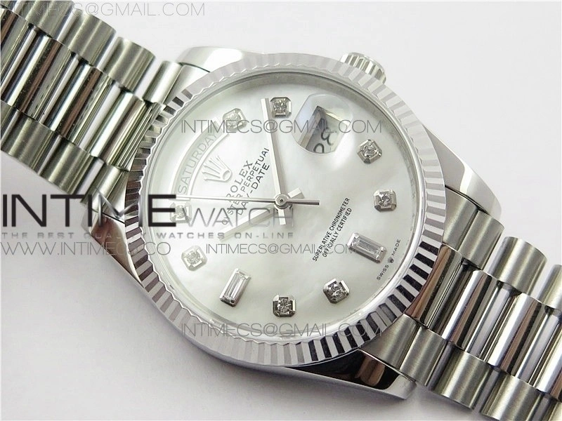 Day-Date 36 128239 SS BP Best Edition White MOP Crystal Markers Dial on SS President Bracelet