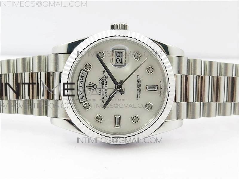 Day-Date 36 128239 SS BP Best Edition White MOP Crystal Markers Dial on SS President Bracelet