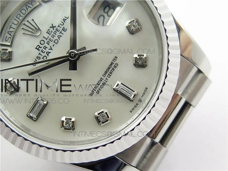 Day-Date 36 128239 SS BP Best Edition White MOP Crystal Markers Dial on SS President Bracelet
