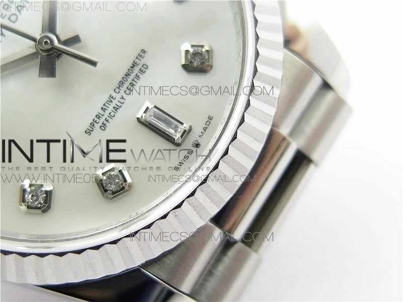 Day-Date 36 128239 SS BP Best Edition White MOP Crystal Markers Dial on SS President Bracelet