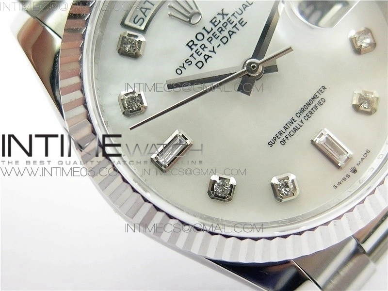 Day-Date 36 128239 SS BP Best Edition White MOP Crystal Markers Dial on SS President Bracelet