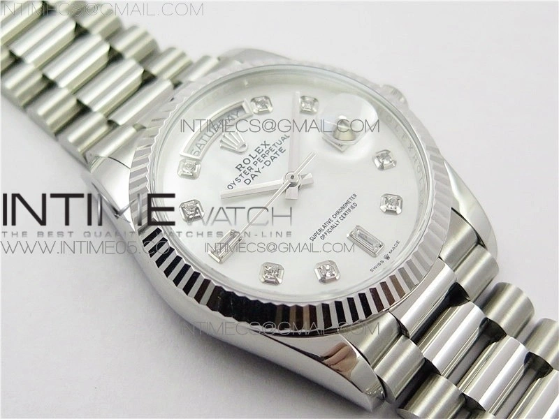 Day-Date 36 128239 SS BP Best Edition White MOP Crystal Markers Dial on SS President Bracelet