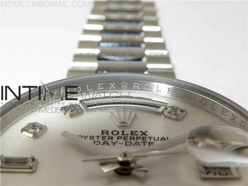 Day-Date 36 128239 SS BP Best Edition White MOP Crystal Markers Dial on SS President Bracelet