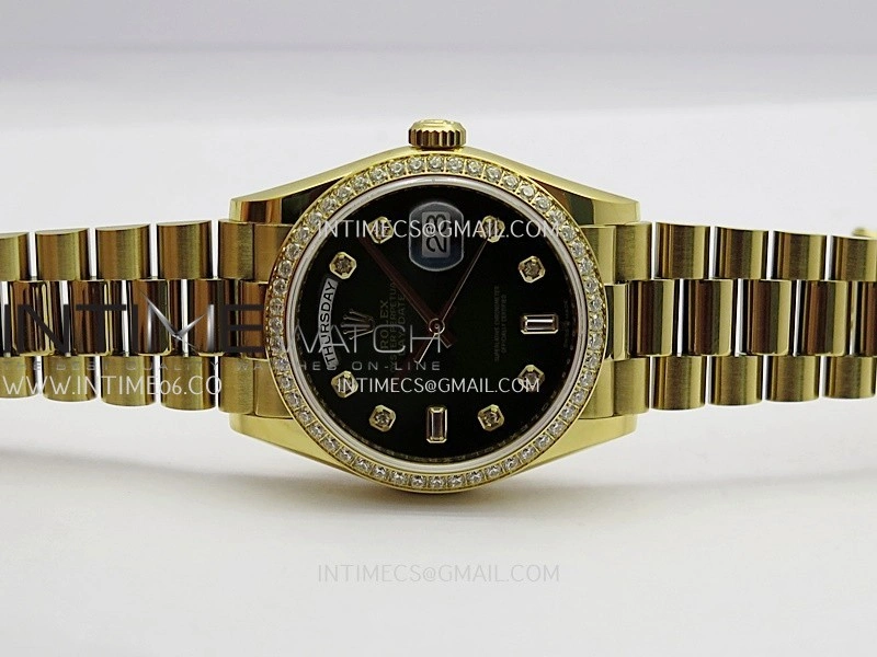 Day Date 128348 YG Gain Weight KF 1:1 Green Dial Diamond Marker On President Bracelet A2836