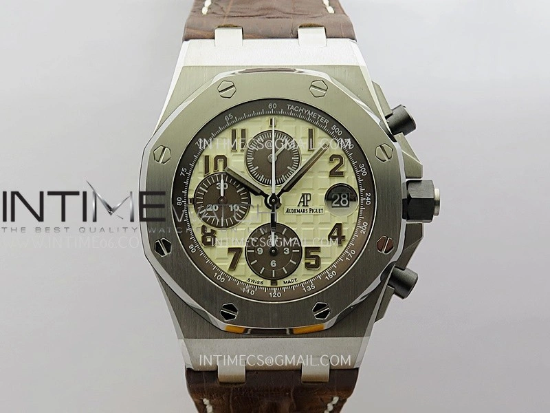 Royal Oak Offshore 42mm 2014 Safari SS TKF Best Edition Cream Dial On Brown Leather Strap Asian 3126