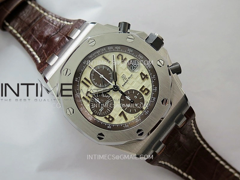Royal Oak Offshore 42mm 2014 Safari SS TKF Best Edition Cream Dial On Brown Leather Strap Asian 3126