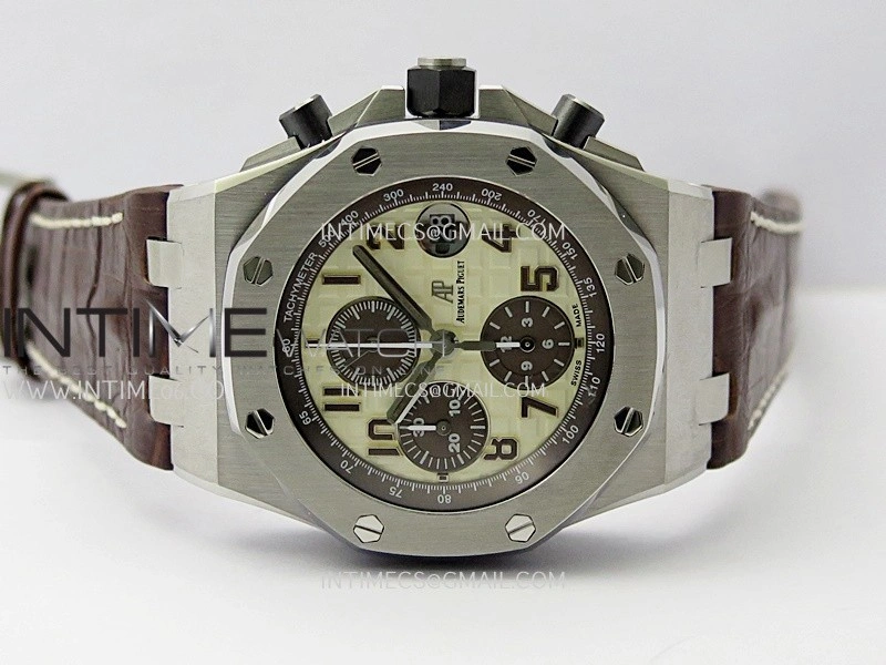 Royal Oak Offshore 42mm 2014 Safari SS TKF Best Edition Cream Dial On Brown Leather Strap Asian 3126
