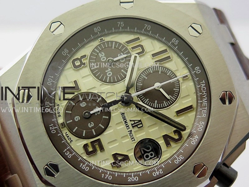 Royal Oak Offshore 42mm 2014 Safari SS TKF Best Edition Cream Dial On Brown Leather Strap Asian 3126