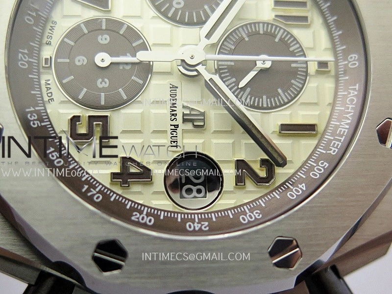 Royal Oak Offshore 42mm 2014 Safari SS TKF Best Edition Cream Dial On Brown Leather Strap Asian 3126