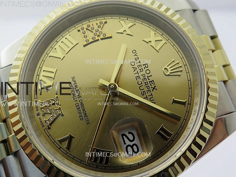 DateJust 126233 904L SS YG JDF 1:1 Best Edition Gold Dial Roman Markers on Jubilee SS YG Bracelet