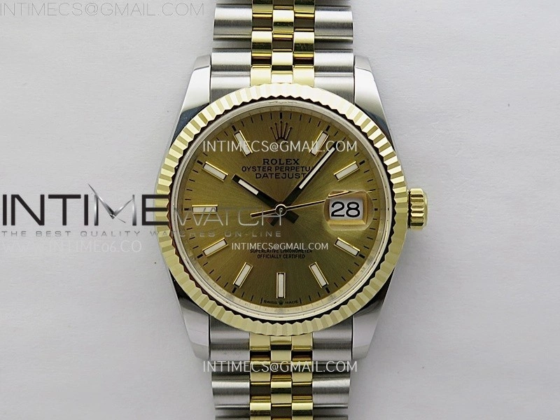 DateJust 126233 904L SS YG JDF 1:1 Best Edition Gold Dial Stick Markers on Jubilee SS YG Bracelet