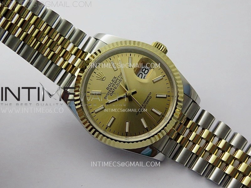 DateJust 126233 904L SS YG JDF 1:1 Best Edition Gold Dial Stick Markers on Jubilee SS YG Bracelet