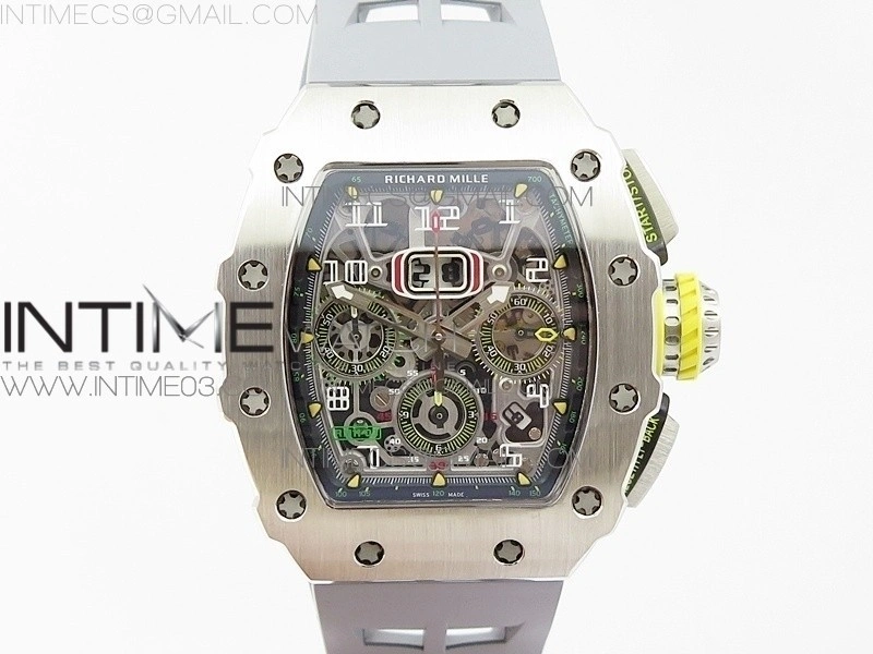 RM11-03 SS KVF 1:1 Best Edition Crystal Skeleton Dial on Gray Racing Rubber Strap A7750