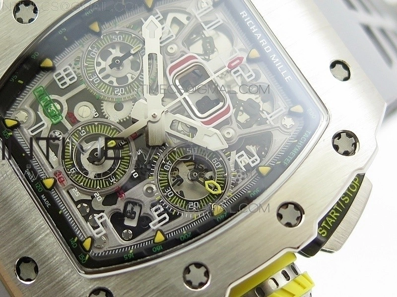 RM11-03 SS KVF 1:1 Best Edition Crystal Skeleton Dial on Gray Racing Rubber Strap A7750
