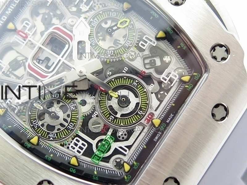 RM11-03 SS KVF 1:1 Best Edition Crystal Skeleton Dial on Gray Racing Rubber Strap A7750