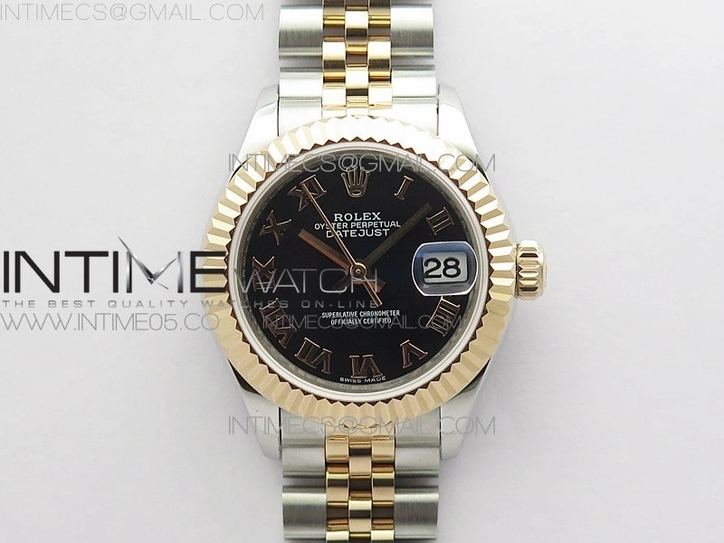 Datejust 28mm 279173 SS RG BP Best Edition Black Roman Markers Dial on SS RG Jubilee Bracelet ETA2671