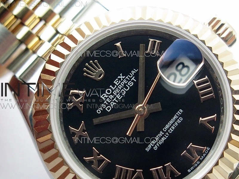 Datejust 28mm 279173 SS RG BP Best Edition Black Roman Markers Dial on SS RG Jubilee Bracelet ETA2671