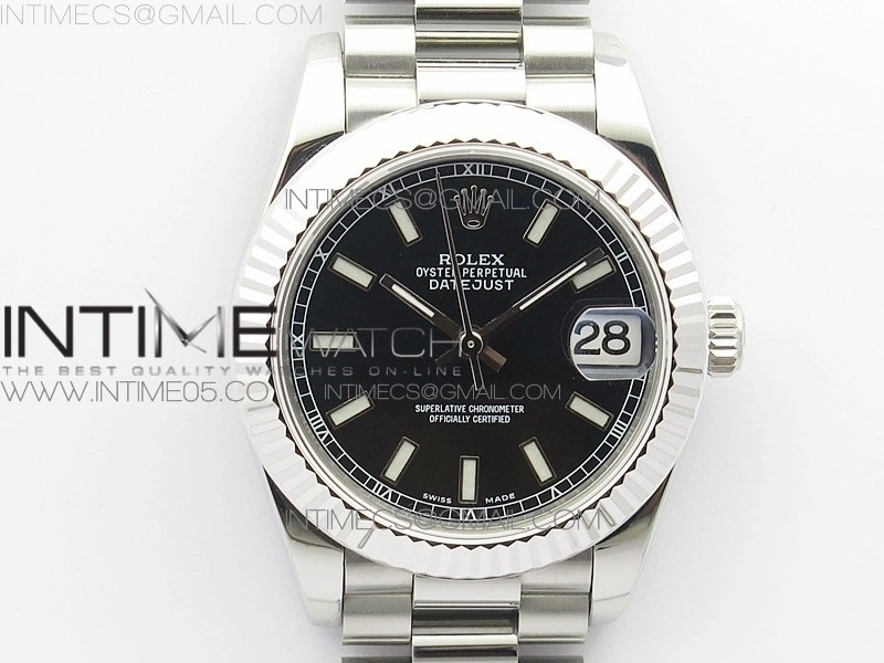 Datejust 31mm 278275 SS BP Best Edition Black Stick Markers Dial on SS President Bracelet
