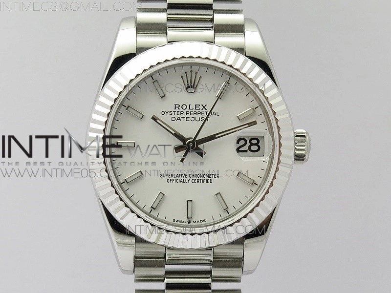 Datejust 31mm 278275 SS BP Best Edition White Stick Markers Dial on SS President Bracelet